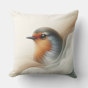 Coussin Vibrant Robin Oiseau Art Nature Illustration