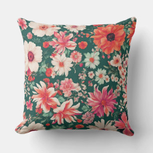 Coussin Vibrant rose-rouge et Fleurs blanches délicates