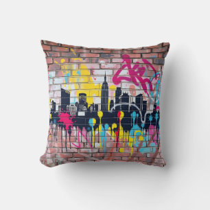 Coussin Vibrant Spray Peint City Skyline"