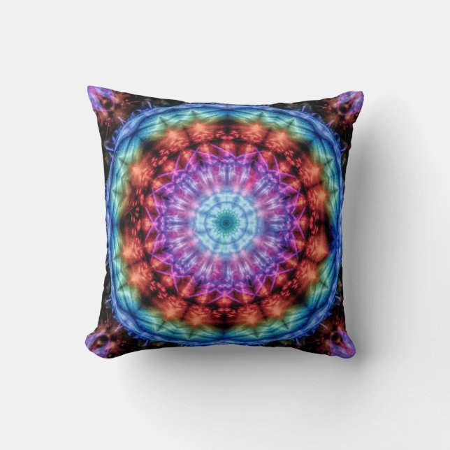 Coussin Vibrant Tie Dye Kaleidoscope Rainbow Mandala (Recto)