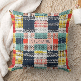 Coussin Vibrant tissé plaid - Retro Boho À damiers Motif
