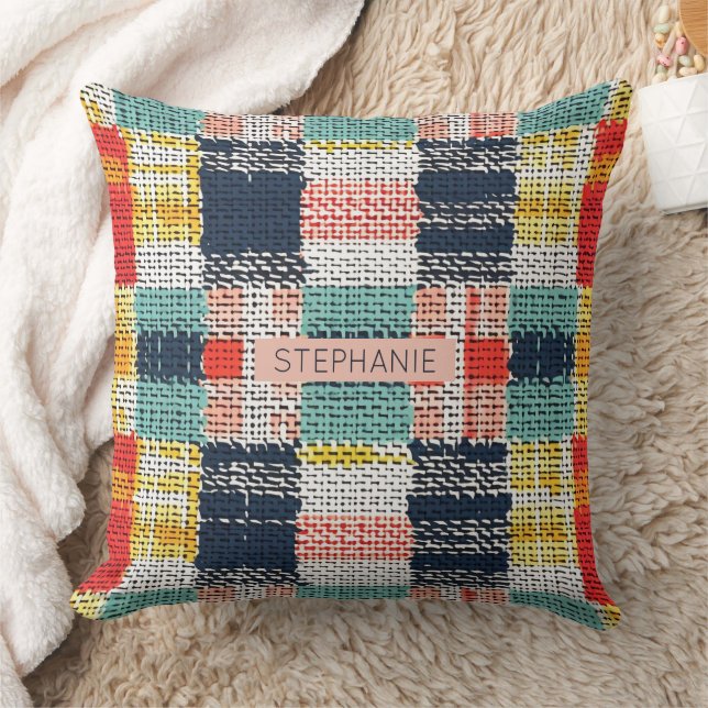 Coussin Vibrant tissé plaid - Retro Boho À damiers Motif (Couverture)
