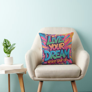 Coussin Vibrant "Vivez Votre Rêve" Murale de Graffiti d'Ar