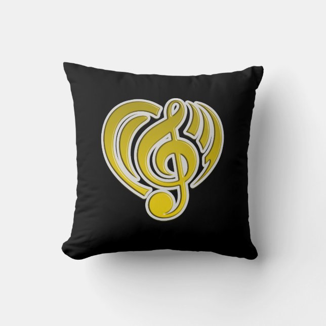 Coussin Vibrations Amour Musical Cœur Jaune Note De Musiqu (Recto)