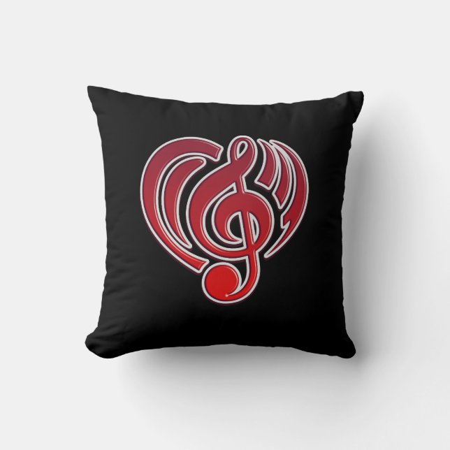 Coussin Vibrations Amour musical Coeur rouge Musique Note  (Recto)