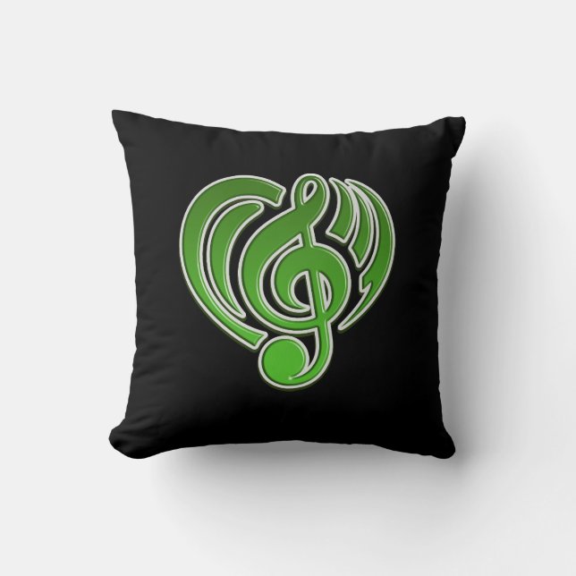 Coussin Vibrations Amour Musical Cœur Vert Note de Musique (Recto)