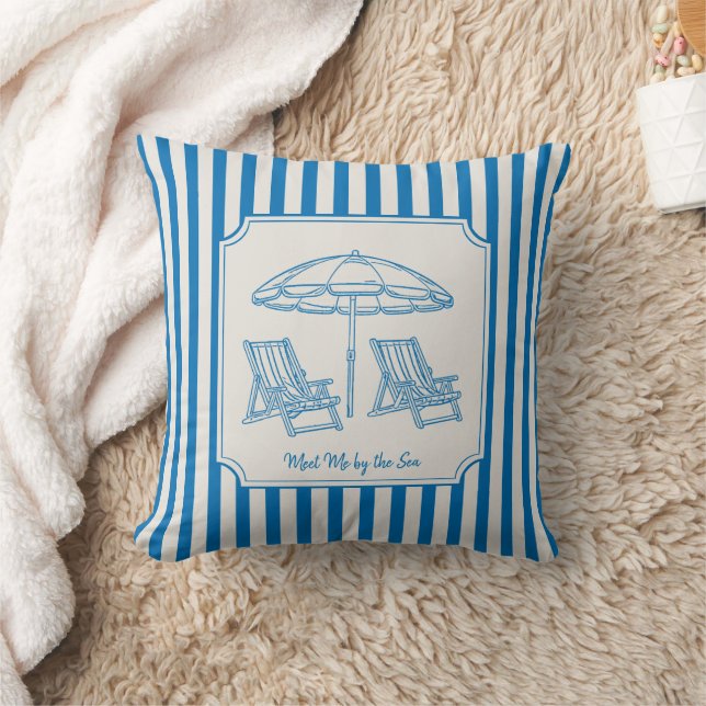 Coussin Vibrations de Plage Côtière Rayures Bleues (Couverture)