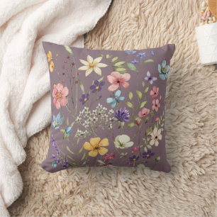 Coussin Vibrations estivales Fleur sauvage aquarelle viole