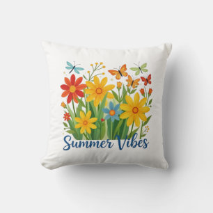 Coussin Vibrations estivales florales avec papillons