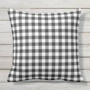 Coussin Vichy à carreaux rustique blanc noir Anniversaire