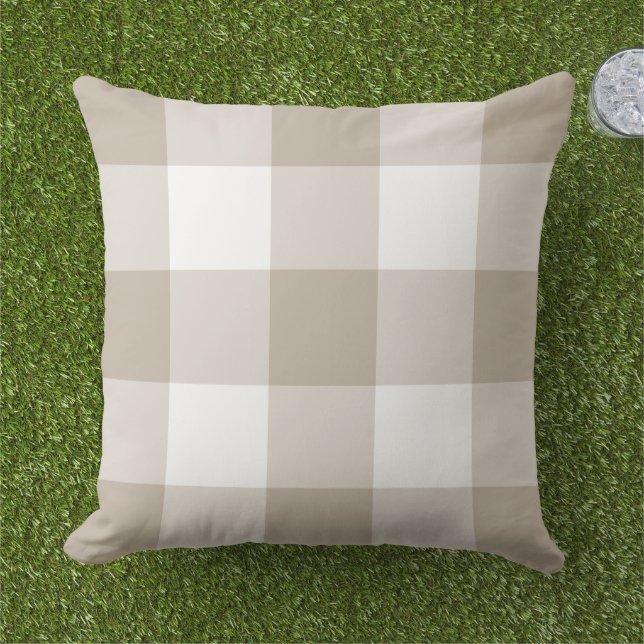 Coussin Vichy beige blanc grande carreaux (Herbe)
