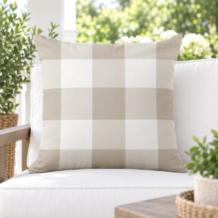 Coussin Vichy beige blanc grande carreaux