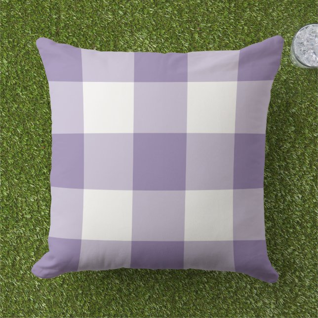 Coussin Vichy classique violet blanc grand carreaux (Herbe)
