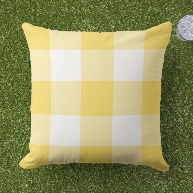 Coussin Vichy jaune blanc grand carreaux (Herbe)