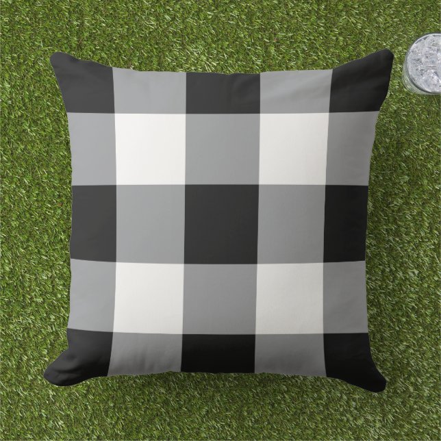 Coussin Vichy Noir Blanc Grand Damier (Herbe)