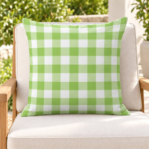 Coussin Vichy vert citron gras et blanc à carreaux