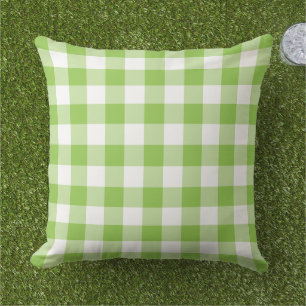 Coussin Vichy vert citron gras et carreaux à damiers blanc