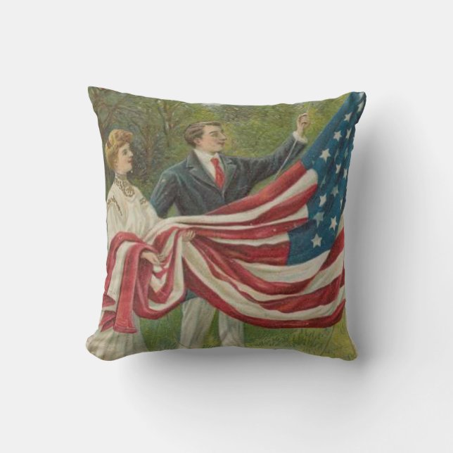 Coussin Victorian Couple lève le drapeau américain à la Jo (Recto)