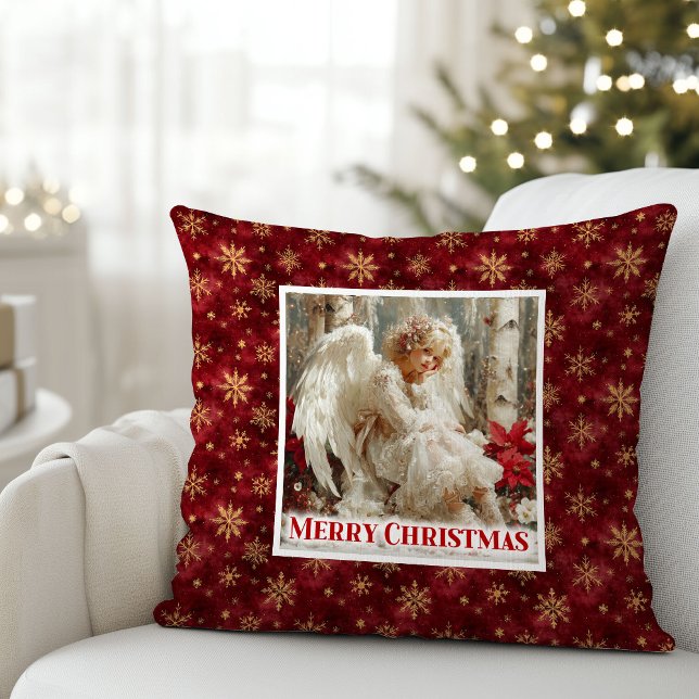 Coussin Victorien Ange tendance Rouge Or Accent Noël   (Trendy Victorian Angel Red Gold Accent Christmas Pillow

)