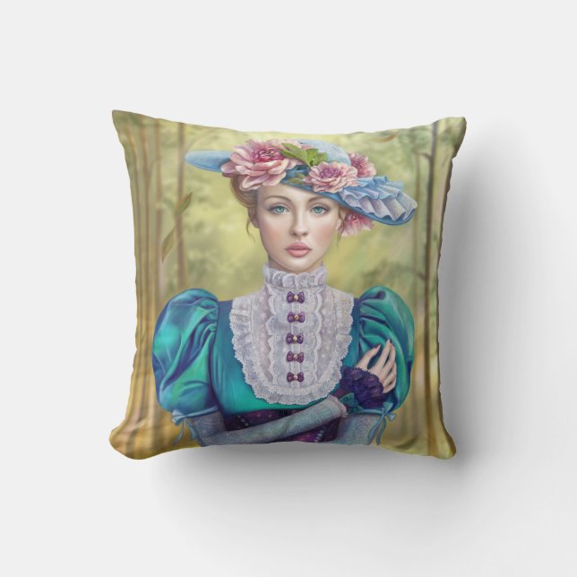 Coussin victorien, belle femme portant un casquett (Recto)