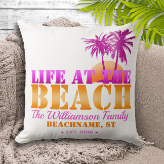 Coussin Vie à la plage Personnalisé rose & orange