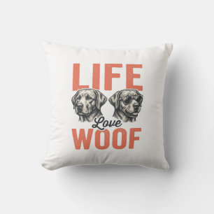 Coussin Vie Amour Woof Chien Graphisme Rétro_1