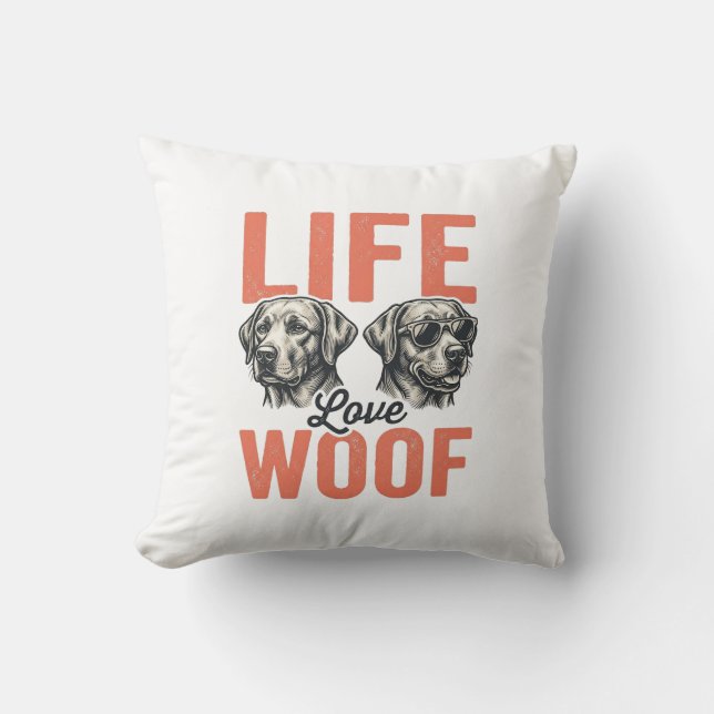 Coussin Vie Amour Woof Chien Graphisme Rétro_1 (Recto)