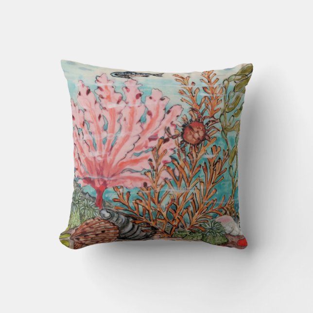 Coussin Vie de la mer côtière Aqua rose Crabe de corail Co (Recto)