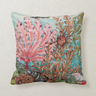Coussin Vie de la mer côtière Aqua rose Crabe de corail Co