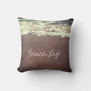 Coussin Vie de plage Citations Vaves Océan Côté Eau de sab