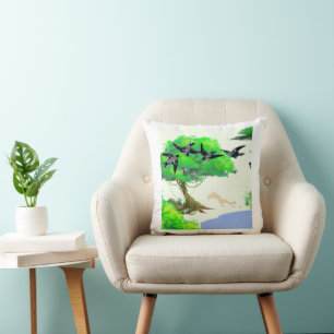 Coussin Vie forestière printanière avec oiseaux et écureui