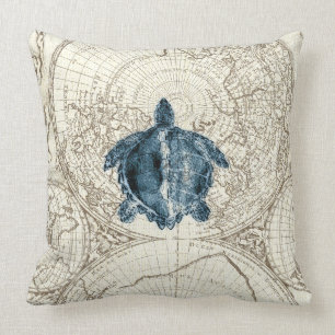 Coussin Vie marine bleue d'illustration de tortue de carte