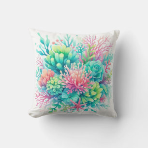 Coussin Vie marine corallienne côtière nautique colorée et