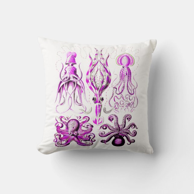 Coussin Vie marine de pieuvre rose océanique (Recto)