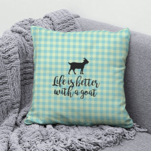 Coussin Vie Meilleure Avec La Chèvre Bleu Pays Plaid