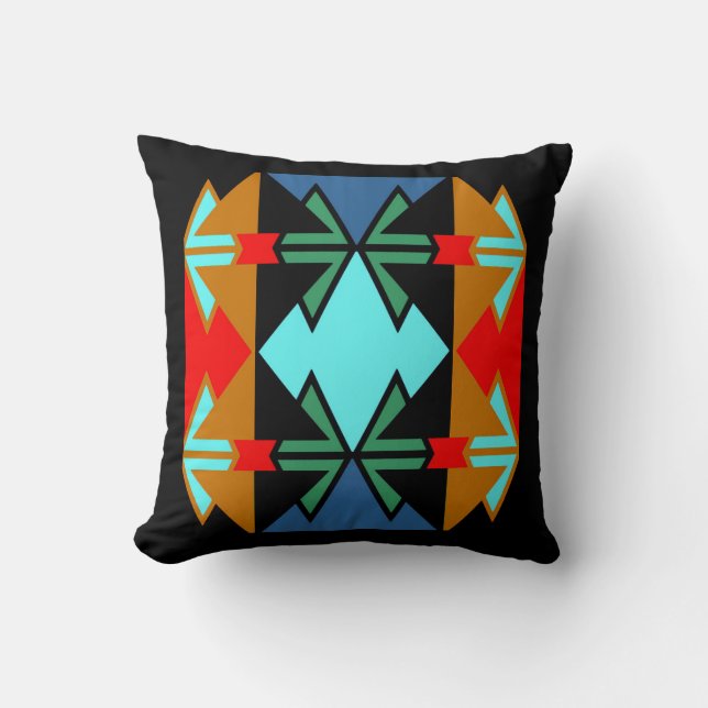 Coussin Vie moderne en rouge/orange/noir/bleu/vert (Recto)
