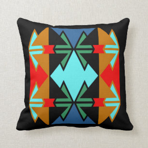 Coussin Vie moderne en rouge/orange/noir/bleu/vert