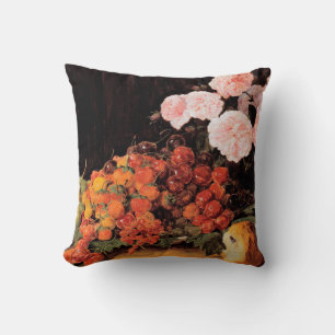 Coussin Vie morte avec Roses, fraises et pain