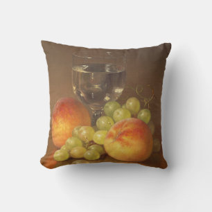 Coussin Vie morte, Wineglass, Deux pêches, Fruits et Vin