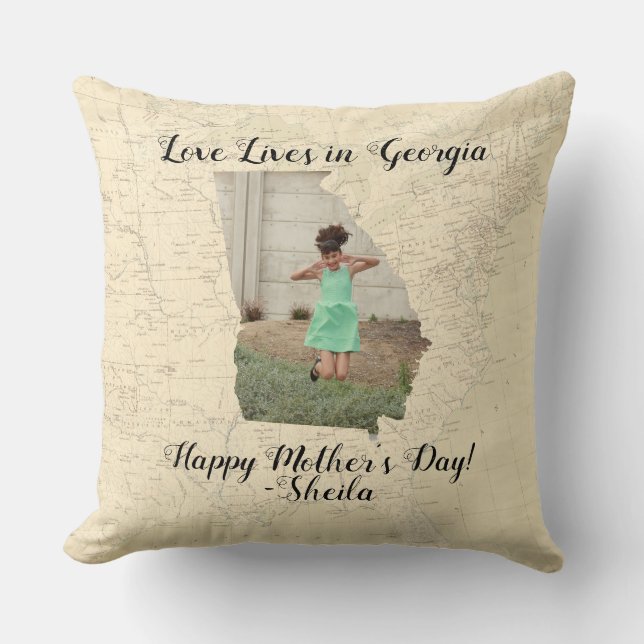 Coussin Vieille Carte L'Amour Vit En Géorgie Photo Façonné (Recto)