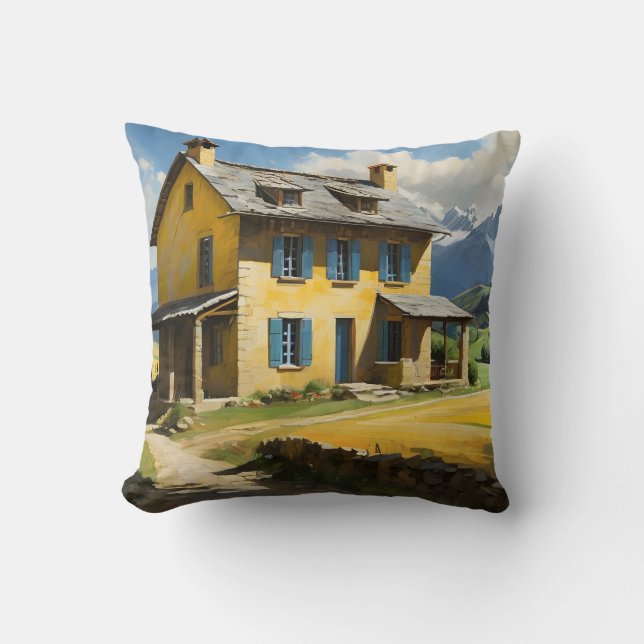 Coussin Vieille ferme dans les montagnes (Recto)