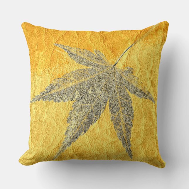 Coussin Vieille feuille en cuir jaune (Recto)