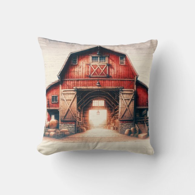 Coussin Vieille grange rouge Rustique de campagne (Recto)