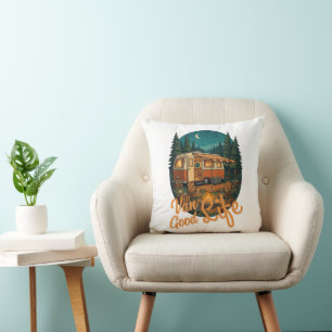 Coussin Vieille Vie en Fourgon Bonne Vie Aventure Badge de