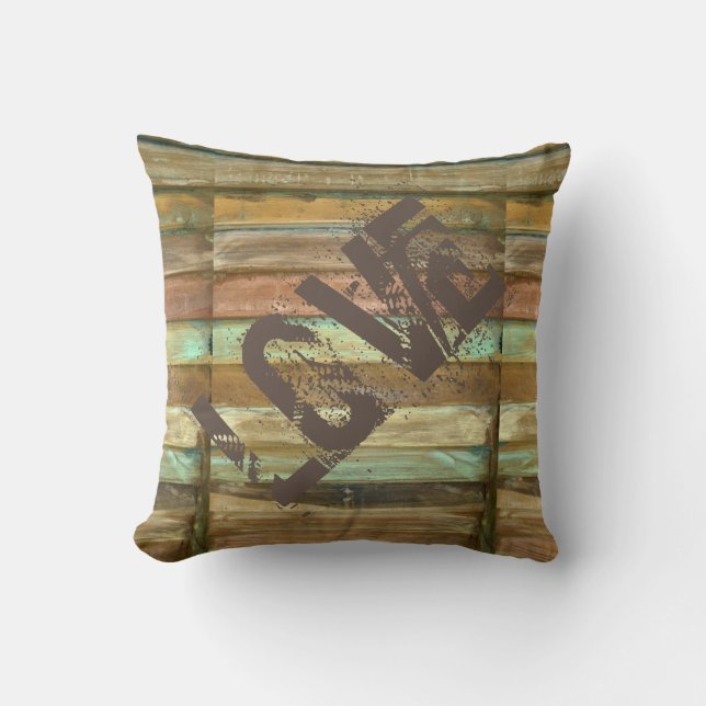 Coussin Vieilles teintes fanées d'oreiller en bois (Recto)