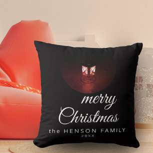 Coussin Vielle lanterne Joyeux Noël Joyeux Script Famille