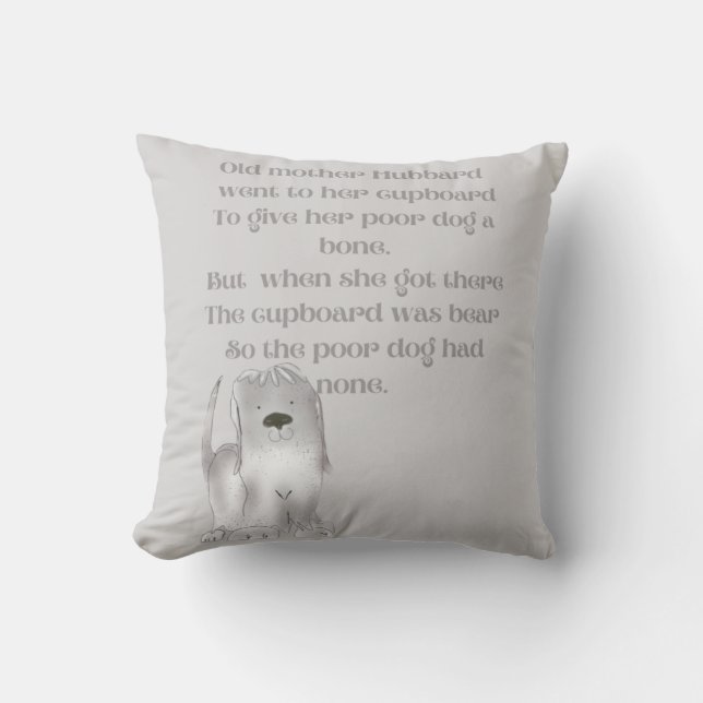 Coussin Vielle Mère Hubbard dessin animé amusant en gris (Recto)