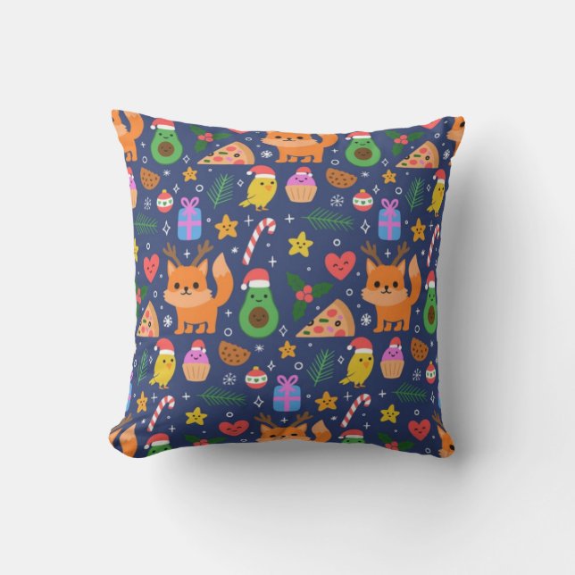 Coussin Viennoiseries Orange Kitty et Christmas (Recto)