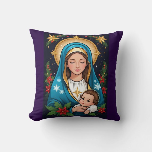 Coussin Vierge catholique chrétienne Marie Noël (Recto)