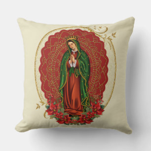 Coussin Vierge Guadalupe Catholique Noël Pointsettia La